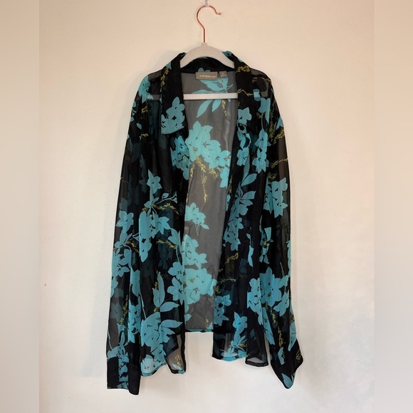 Croft & Barrow Sheer Mesh Floral Blouse Black Y2K Grunge Fairycore XL Whimsigoth - Picture 7 of 10